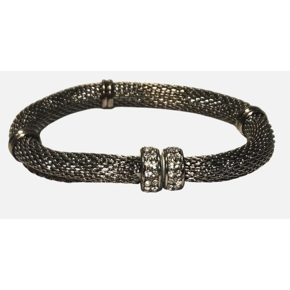 Vintage Bracelet Mesh Rhinestones Silver & Magnetic Closure